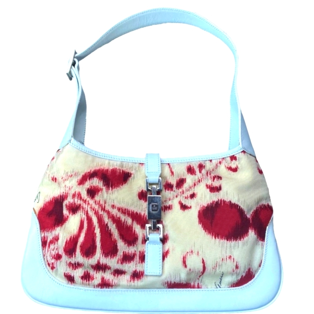 Authentic Vintage Tom Ford Gucci Red White Nylon Leather Floral Jackie Purse